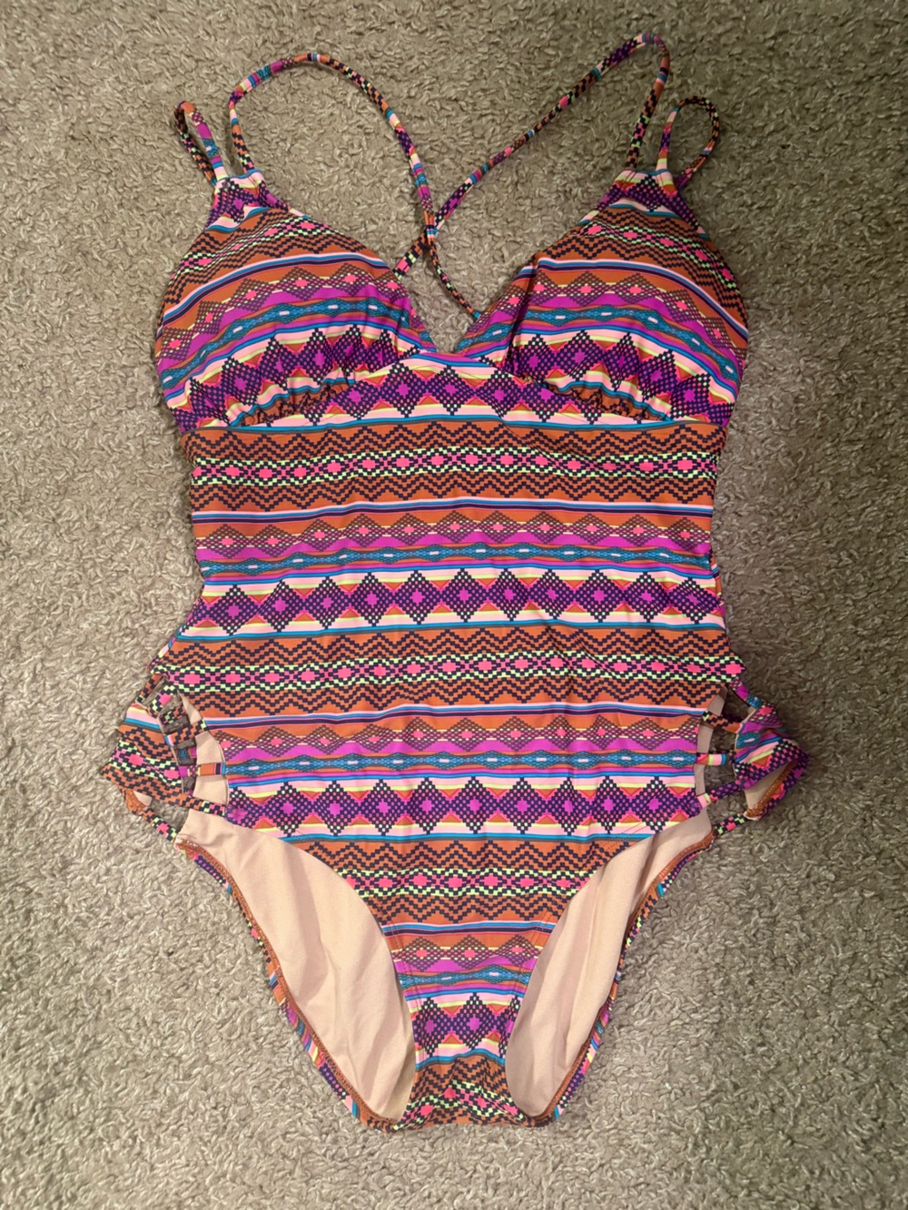Xhilaration Aztec-Print One-Piece Swimsuit - Pink, Orange, Blue